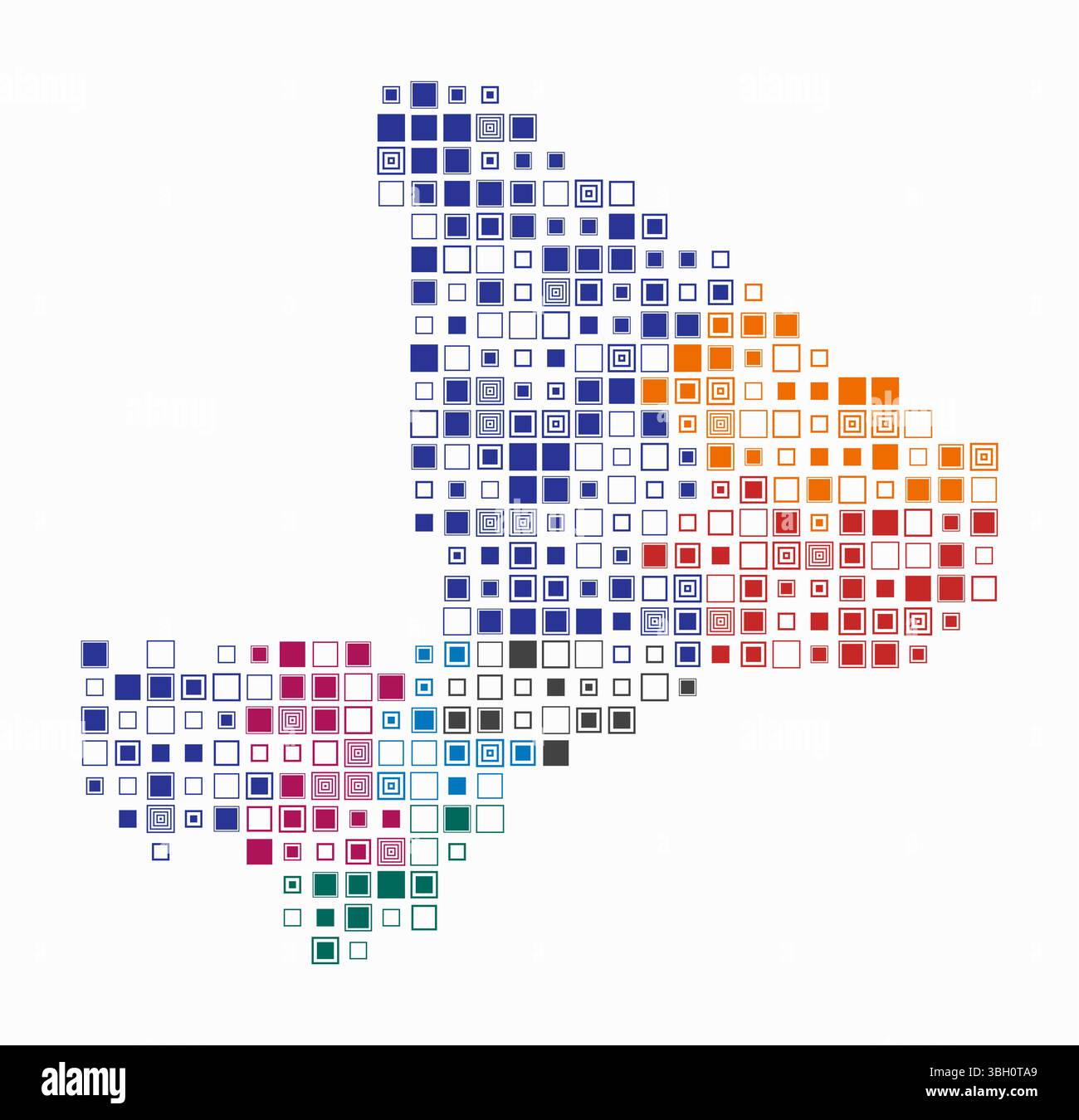 Mali, forme du pays construction de cellules colorées. Carte de style numérique du Mali sur fond blanc. Blocs carrés de grande taille. Illustration de Vecteur
