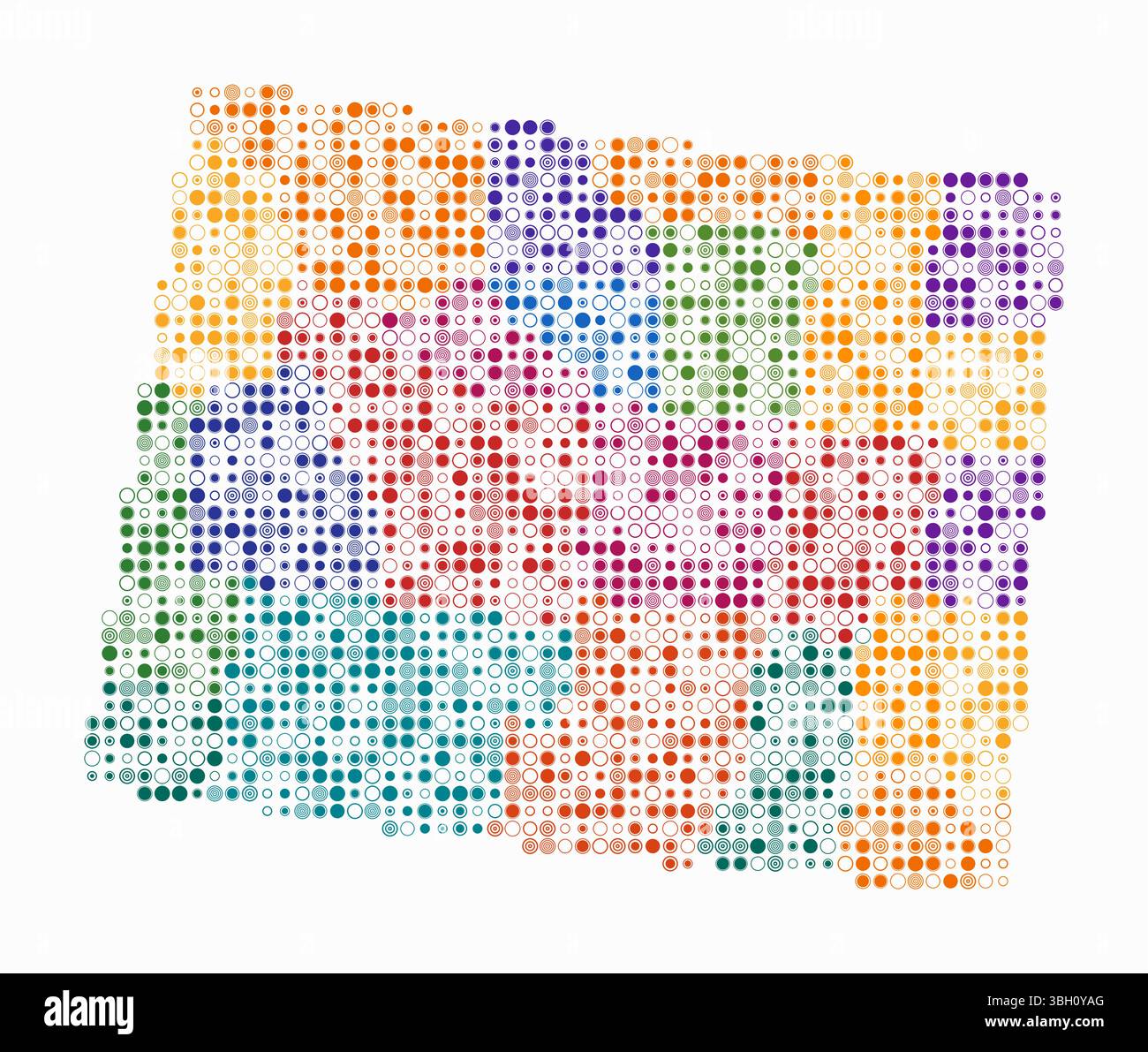 Wyoming, forme de l'état construit de cellules colorées. Carte de style numérique du Wyoming sur fond blanc. Blocs circulaires de petite taille. Illustration de Vecteur