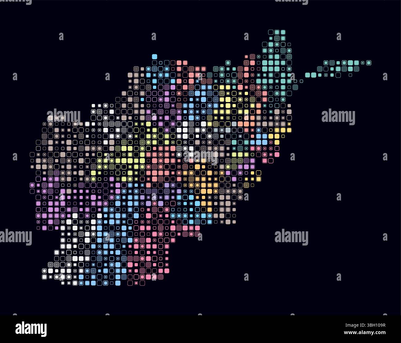 Afghanistan, forme du pays construction de cellules colorées. Carte de style numérique de l'Afghanistan sur fond sombre. Blocs carrés arrondis de petite taille. Illustration de Vecteur