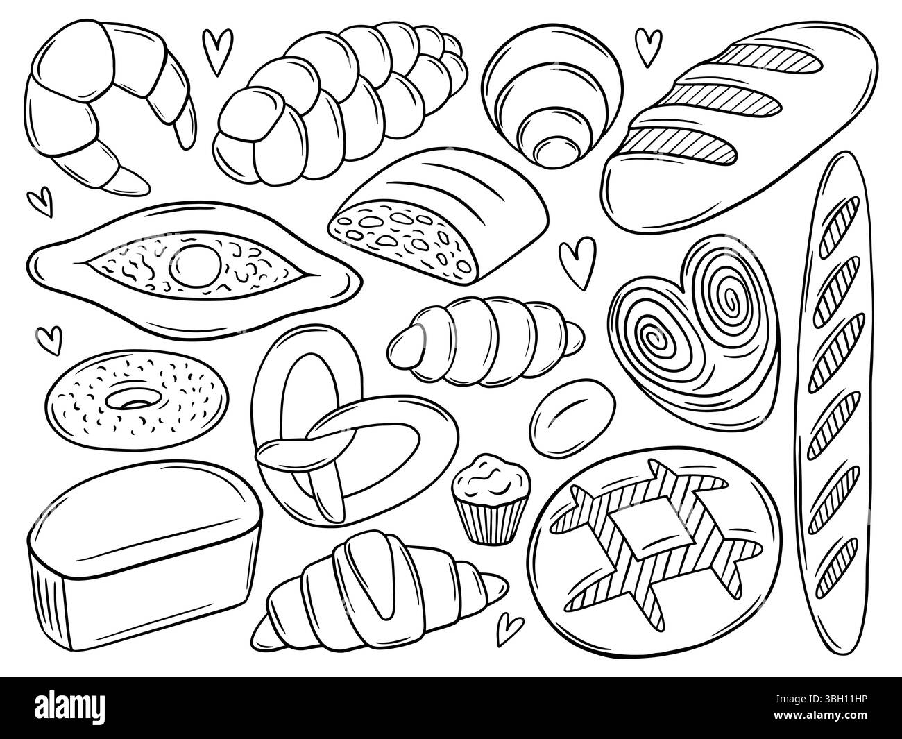 Jeu de doodle vecteur de pain et de produits de boulangerie Illustration de Vecteur