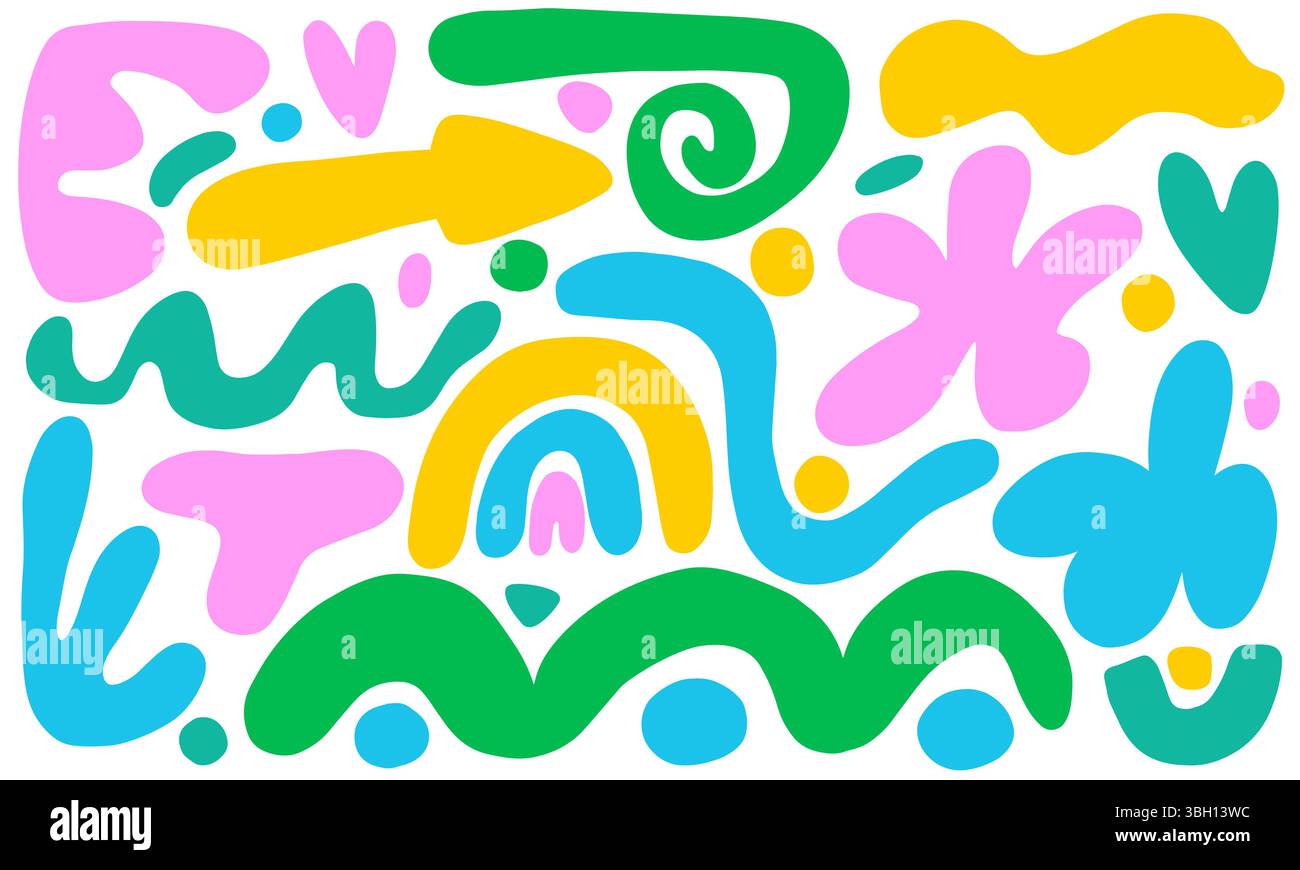 Ensemble de formes abstraites colorées dessinées à la main Illustration de Vecteur