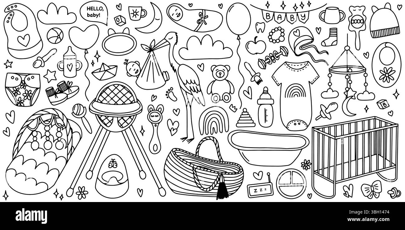 Baby Elements Doodle jeu de vecteur dessiné à la main Illustration de Vecteur