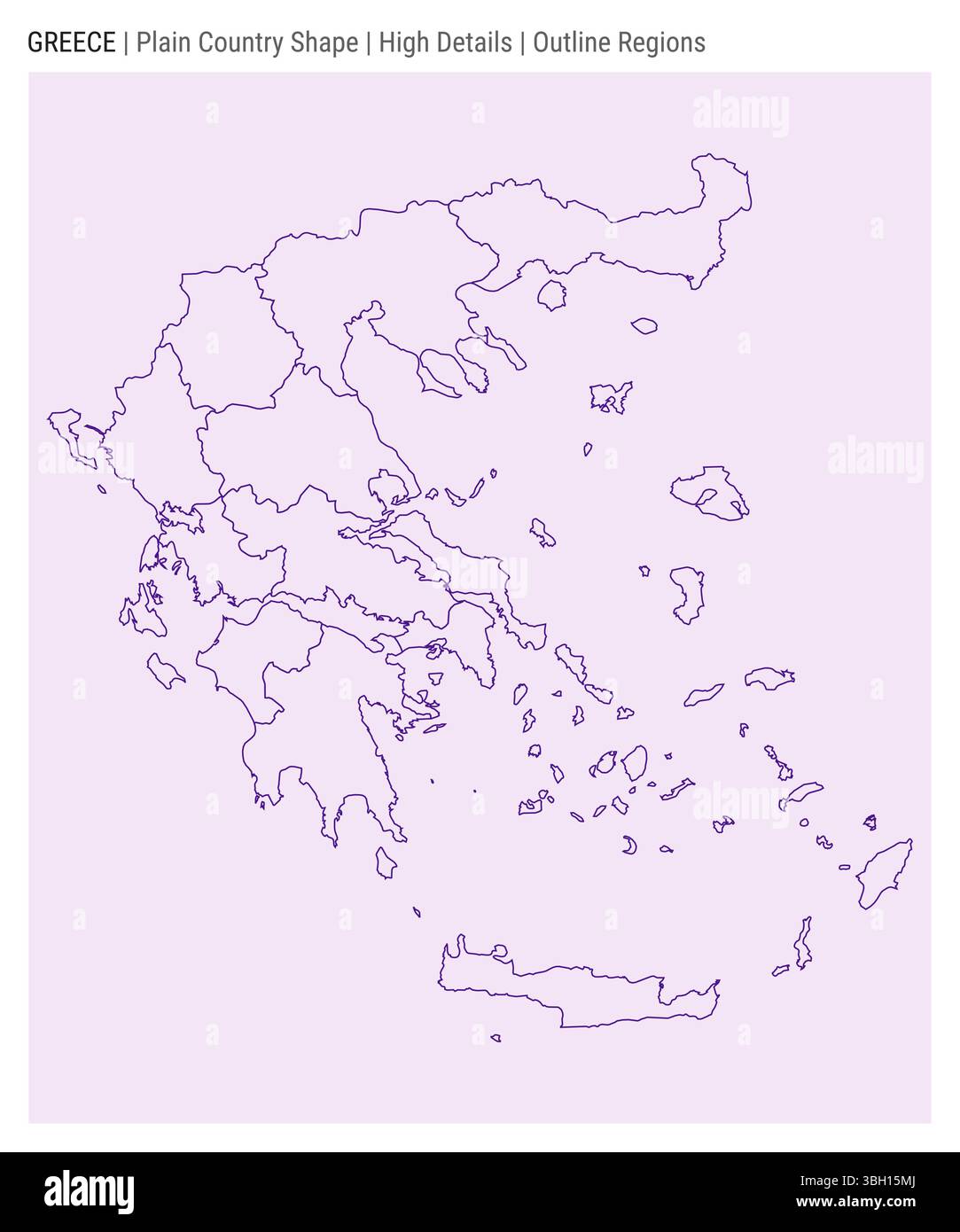Carte du pays de la plaine de la Grèce. Détails élevés. Style des régions de contour. Forme de la Grèce. Illustration vectorielle. Illustration de Vecteur