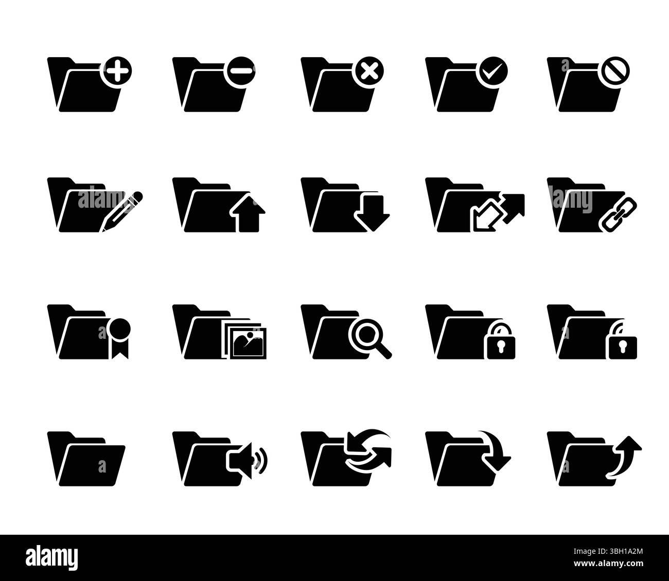 Ensemble d'icônes vectorielles d'e-mail. plus, moins, supprimer, droite, maintenir, stylet, haut, bas, rafraîchir, lien, signet, photos, zoom, verrouillage, déverrouillage, musique, télécharger, descendre Illustration de Vecteur