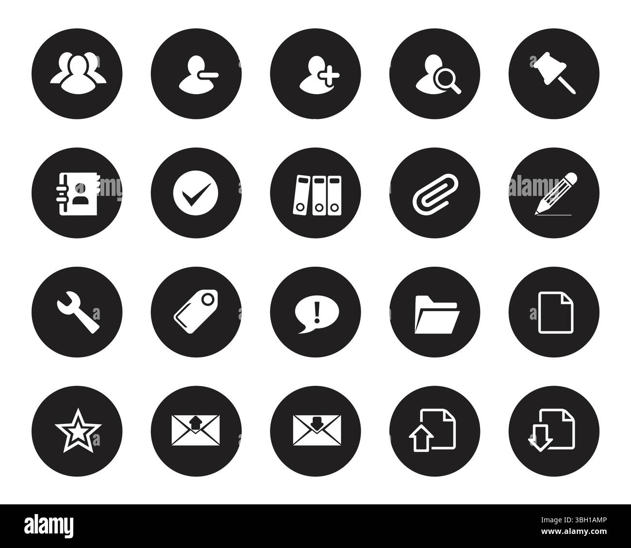 Icônes Web blanches simples sur cercle noir. Vecteur de symbole de jeu d'icônes Web. Ensemble d'icônes isolé modifiable à plat vectoriel Illustration de Vecteur