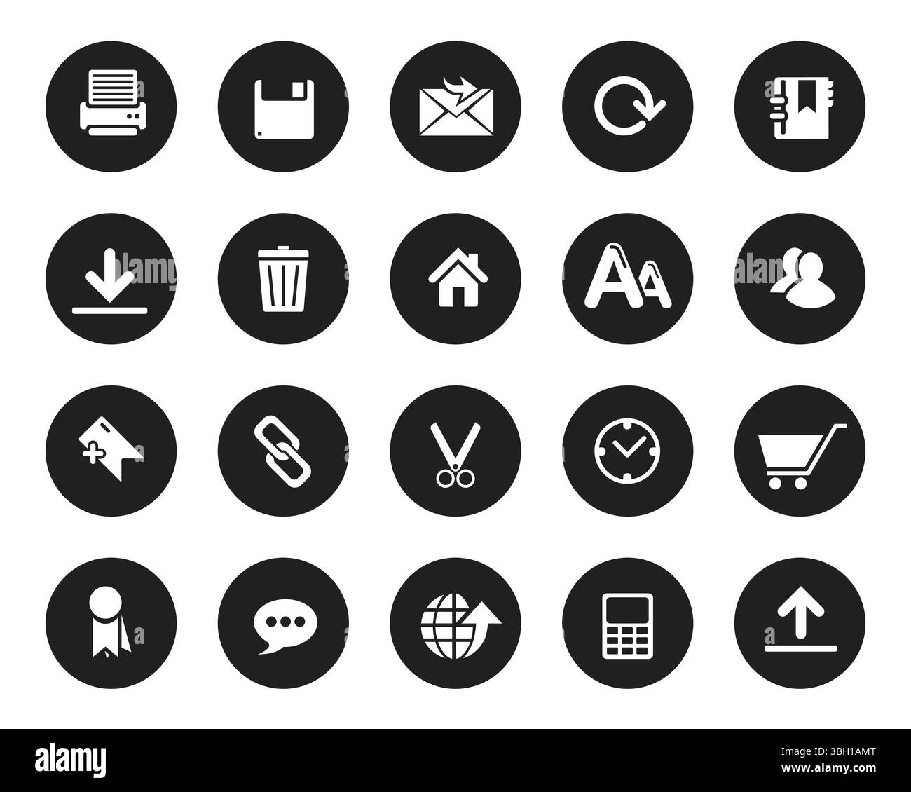Icônes Web blanches simples sur cercle noir. Les icônes Web définissent le vecteur, le vecteur d'icônes Web et de communication pour l'ordinateur Web et mobile Illustration de Vecteur