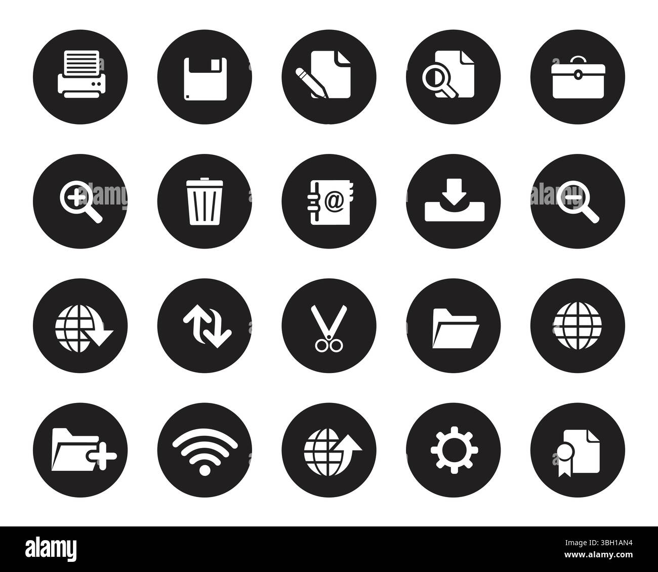 Icônes Web blanches simples sur cercle noir. Vecteur de jeu d'icônes Web, vecteur d'icônes Web et graphique pour ordinateur Web et mobile Illustration de Vecteur