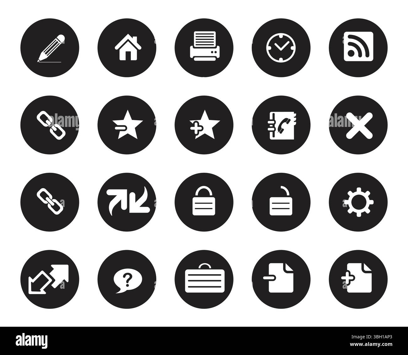 Icônes Web blanches simples sur cercle noir. Vecteur d'icône Web, vecteur d'icônes Contactez-nous pour ordinateur Web et mobile Illustration de Vecteur