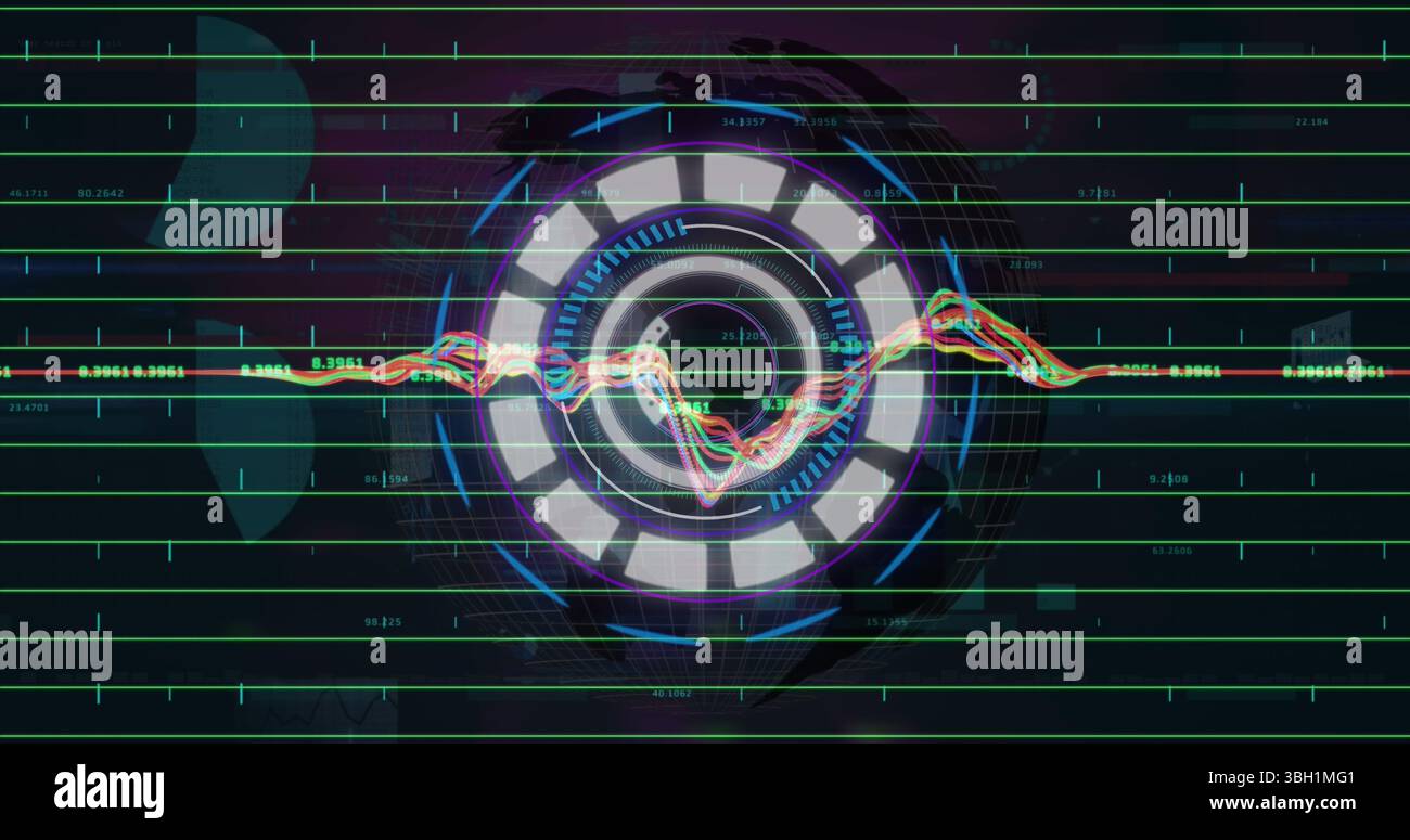 Image de l'horloge se déplaçant sur le traitement des données sur fond noir Banque D'Images