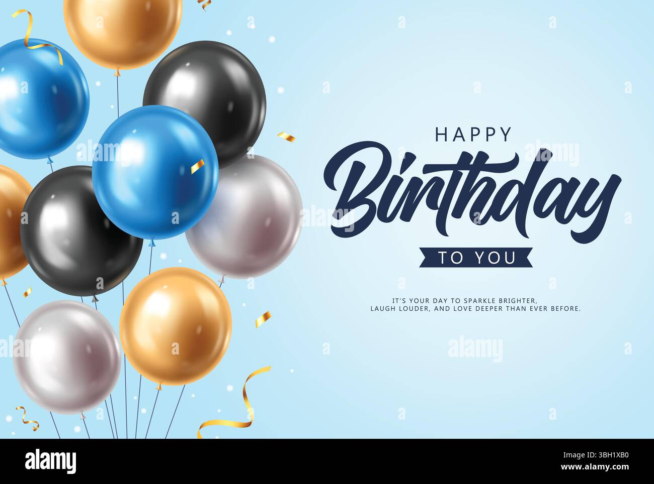 Voeux d'anniversaire élégant avec ballons métalliques et illustration vectorielle de confettis Illustration de Vecteur