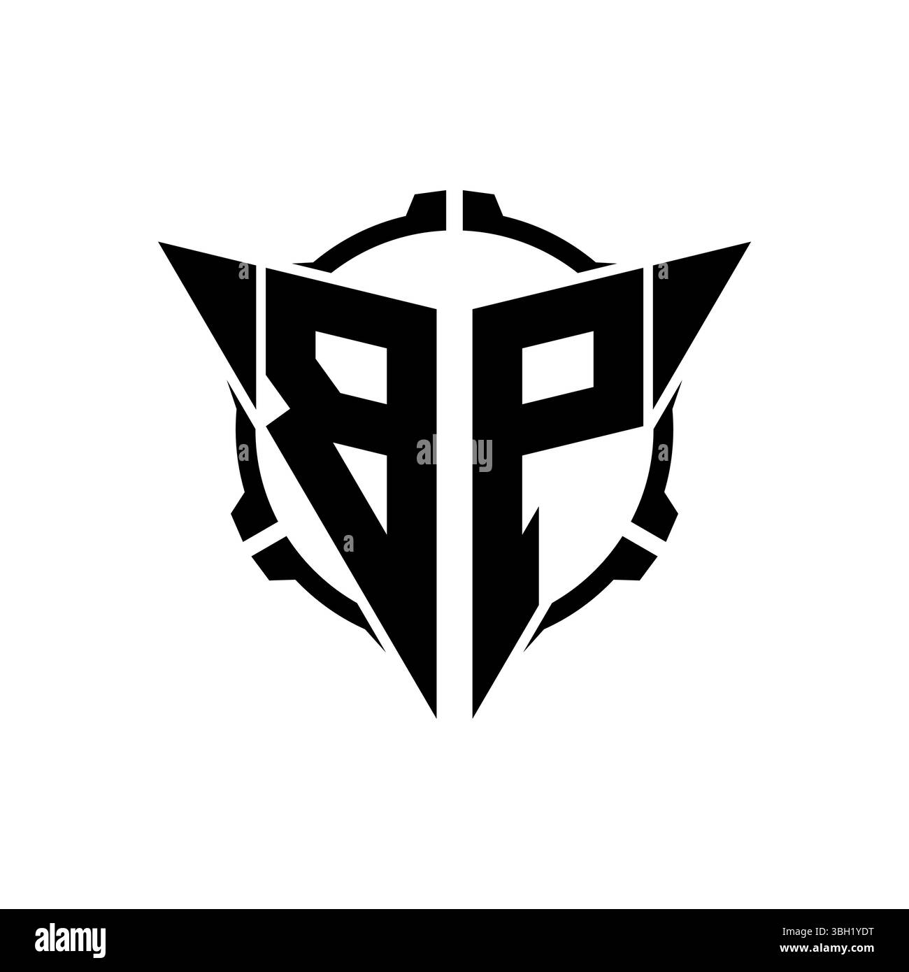 BP Gaming logo initial avec géométrique Triangle arrondi Sniper conception de style tactique en arrière-plan isolé, monogramme de jeu minimaliste lo Illustration de Vecteur