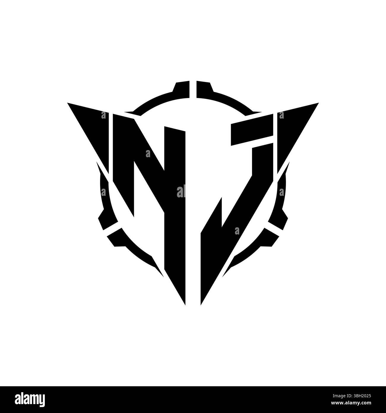 NJ Gaming logo initial avec géométrique Triangle arrondi Sniper Design de style tactique en arrière-plan isolé, monogramme de jeu minimaliste lo Illustration de Vecteur