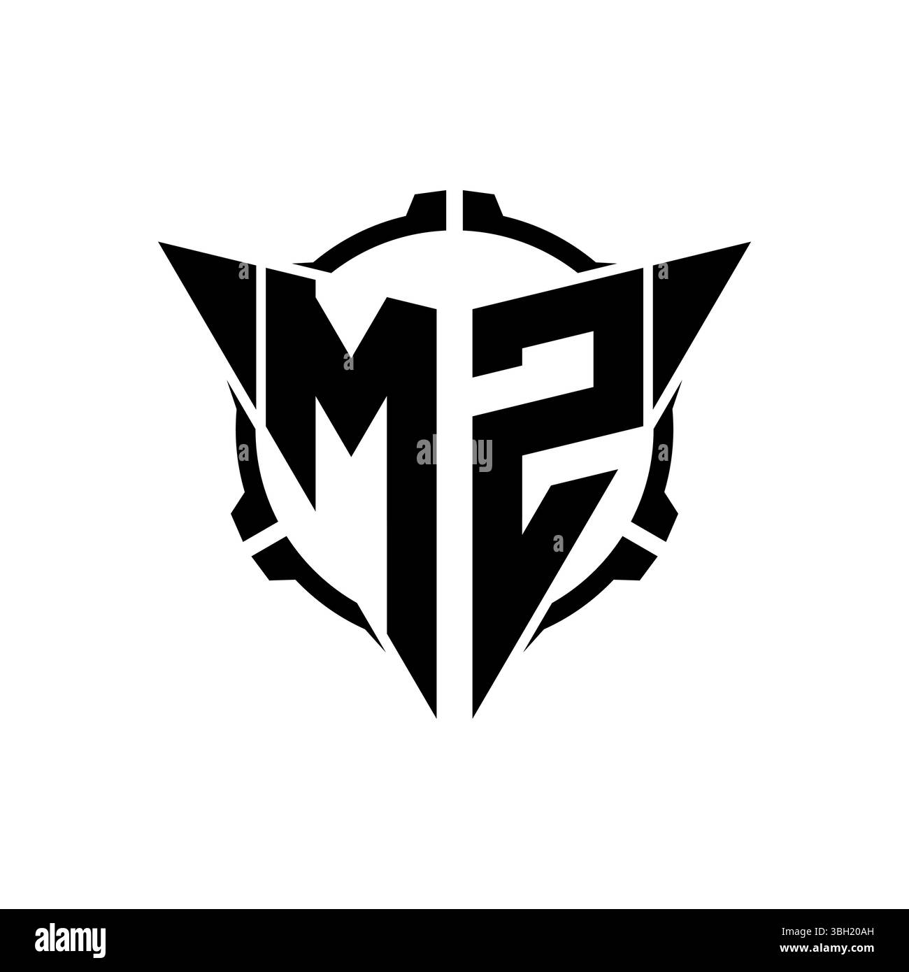 MZ Gaming logo initial avec géométrique moderne Triangle arrondi Sniper conception de style tactique en arrière-plan isolé, monogramme de jeu minimaliste lo Illustration de Vecteur