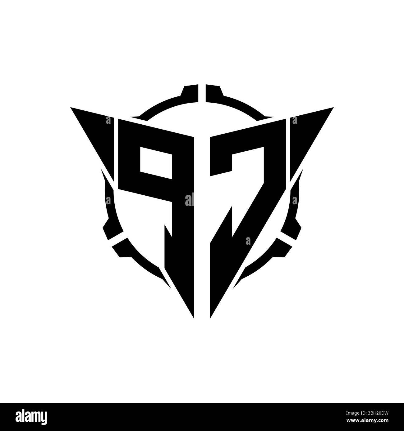 PC Gaming logo initial avec géométrique moderne Triangle arrondi Sniper conception de style tactique en arrière-plan isolé, monogramme de jeu minimaliste lo Illustration de Vecteur