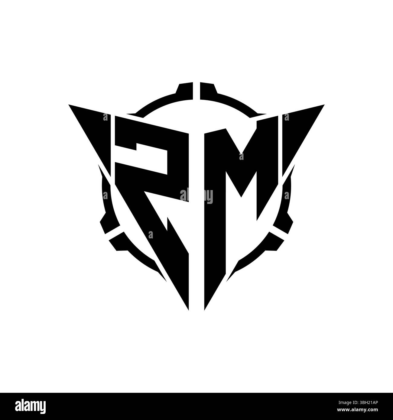 ZM Gaming logo initial avec Triangle géométrique moderne arrondi Sniper conception de style tactique en arrière-plan isolé, monogramme de jeu minimaliste lo Illustration de Vecteur