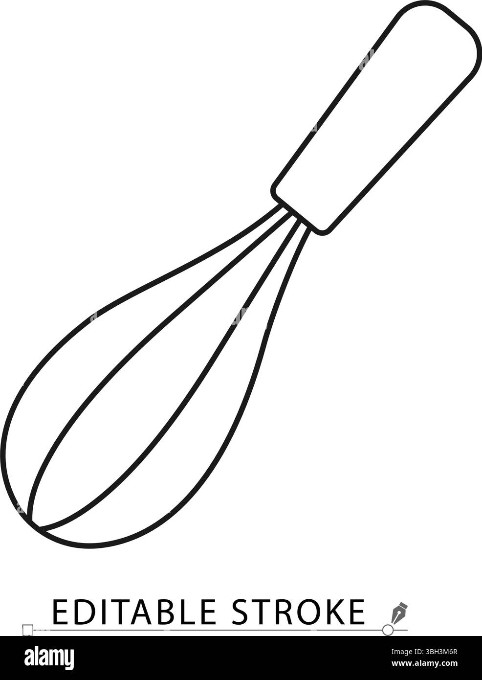 Icône de fouet de style ligne avec trait modifiable. Contour vectoriel plat de l'ustensile de cuisine avec poignée pour mélanger, mélanger et mélanger les ingrédients. Cuisine Illustration de Vecteur