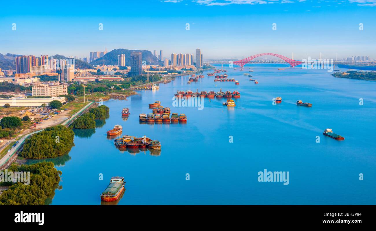 Vue des navires sur la rive de Pearl Bay dans le district de Nansha, Guangzhou, Chine Banque D'Images