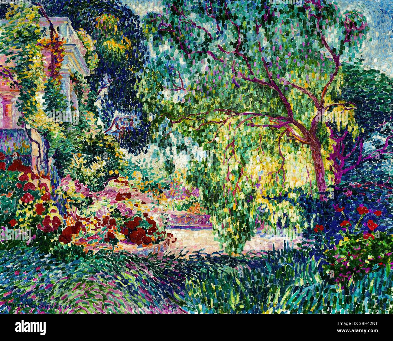 Le faux poivrier par Henri Edmond Cross – 1905 paysage néo-impressionniste avec faux poivrier, domaine public estampe française Banque D'Images