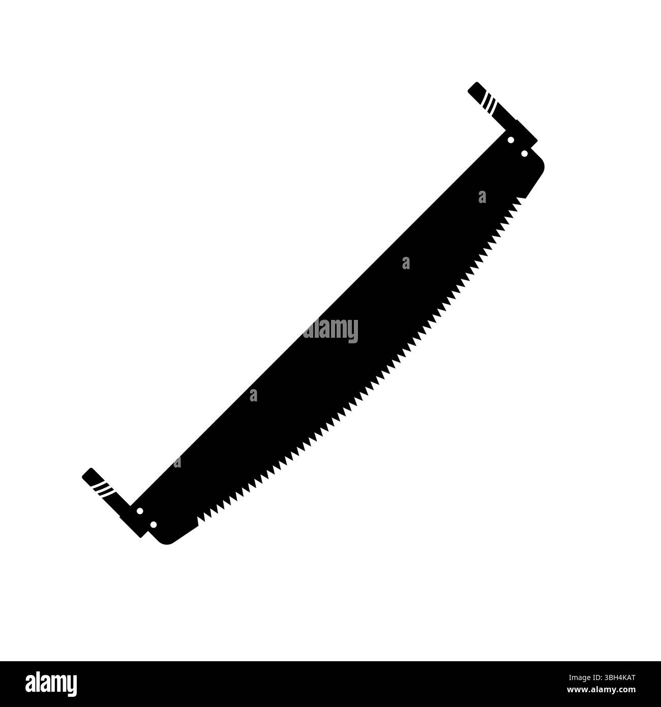 Scie dentelée à deux mains. La silhouette d'une grande scie dentelée avec une lame droite avec des dents triangulaires pointues le long de son bord inférieur. Illustration de Vecteur