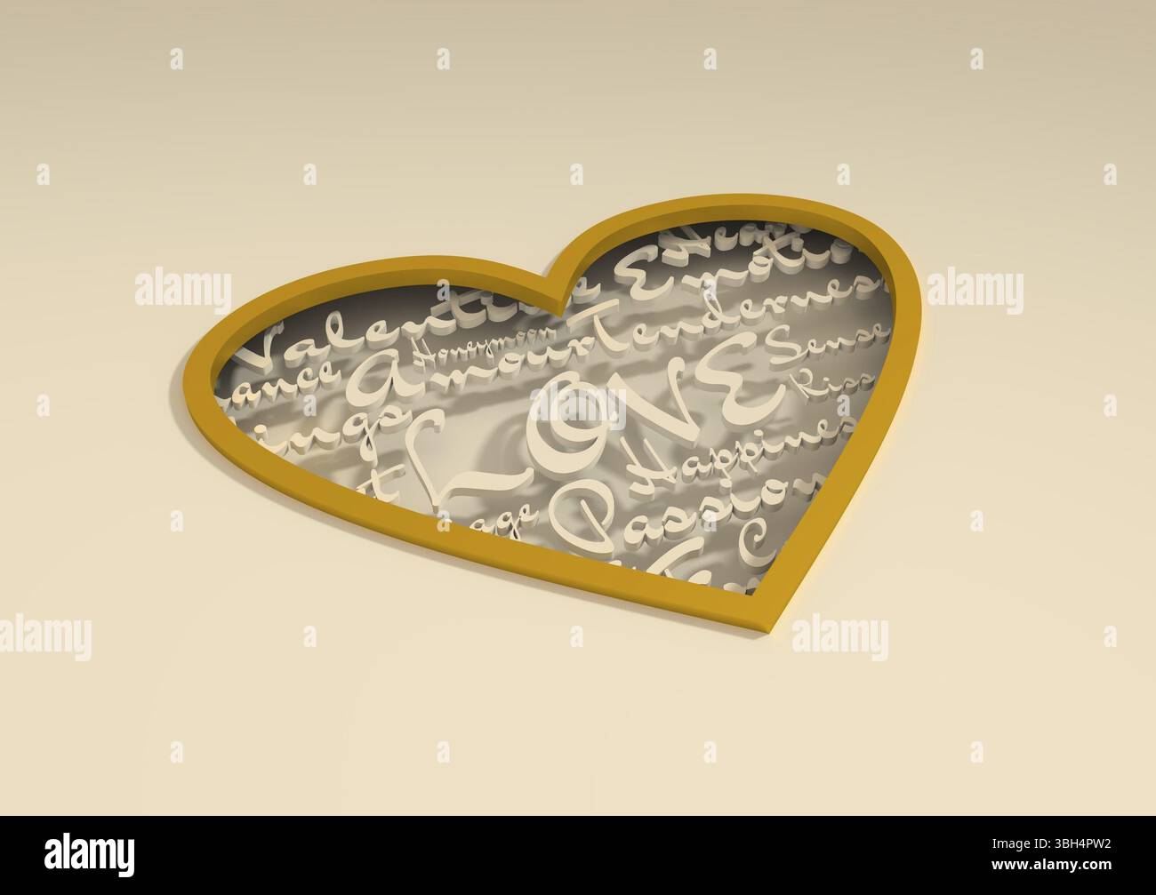 Amour et cœur. Trou de serrure en forme de coeur rempli par les mots relative St. Saint Valentin. Image pour message d'accueil. Silhouette découpée du cœur Banque D'Images