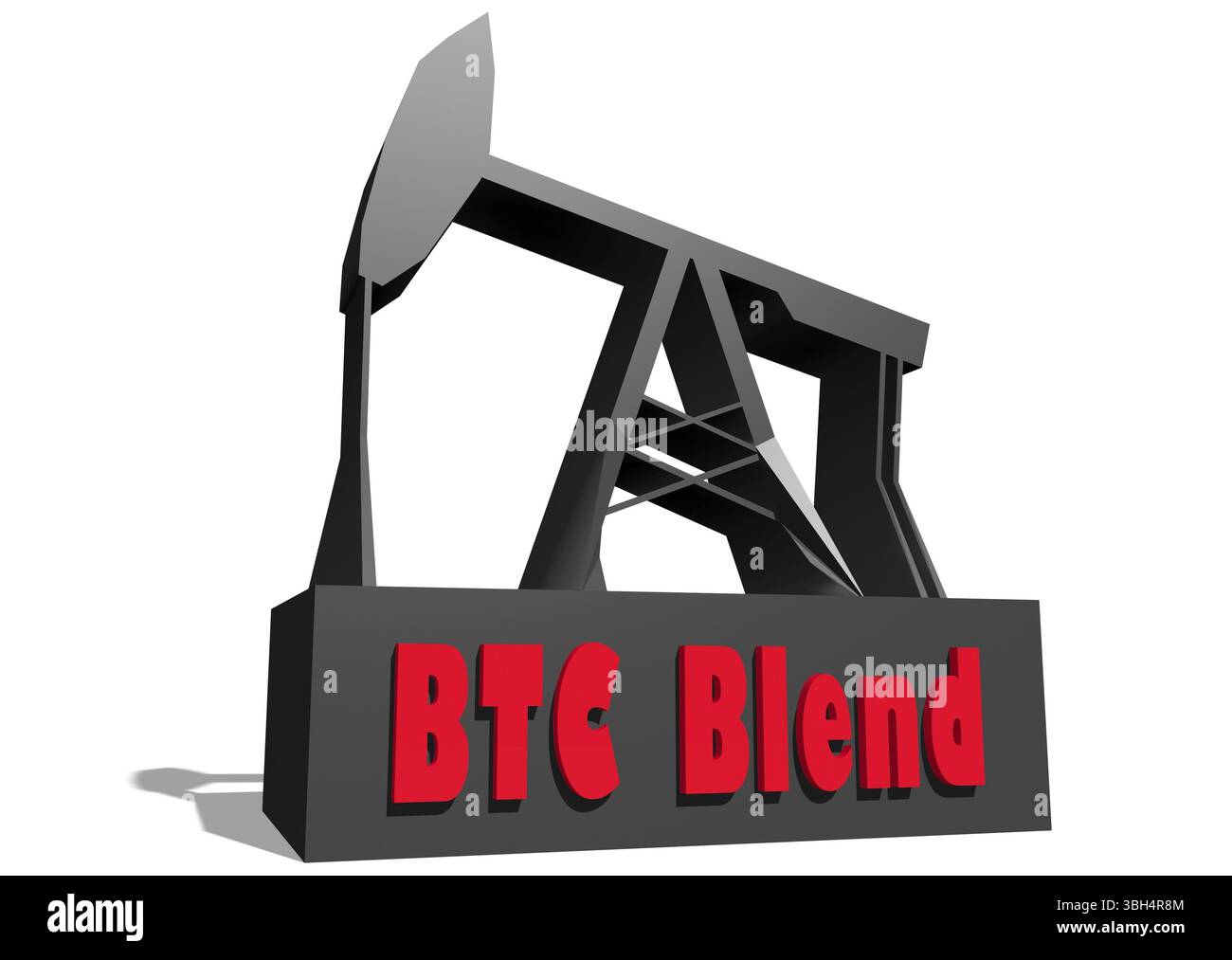 Pompe à huile et nom du pétrole brut BTC Blend. Énergie et puissance arrière-plan relatif. Rendu 3D. Banque D'Images