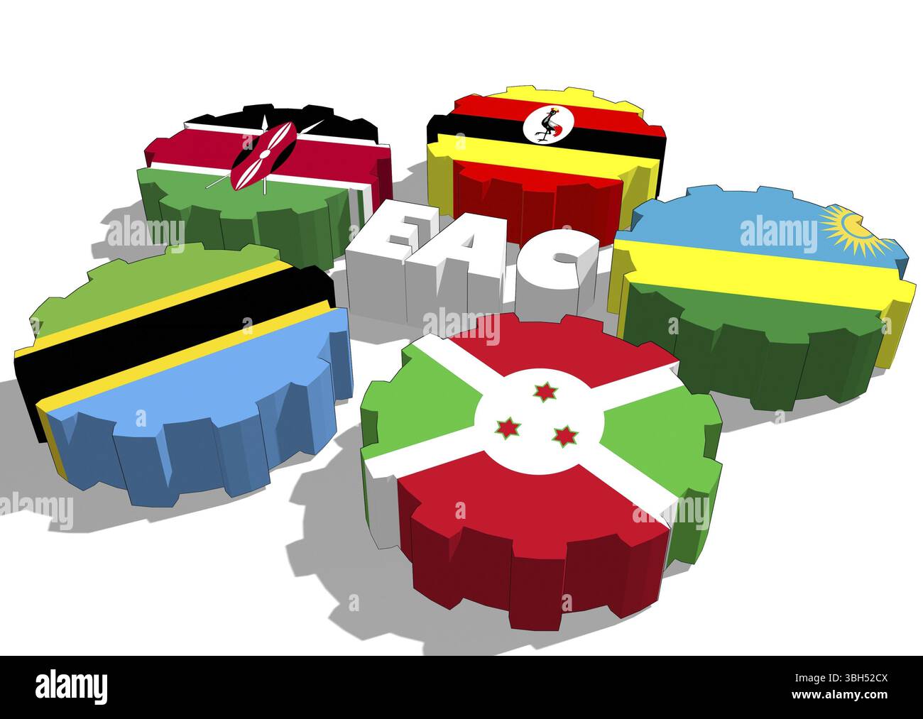 Communauté de l'Afrique de l'est, association de la CAE de cinq membres des économies nationales drapeaux sur l'équipement Banque D'Images