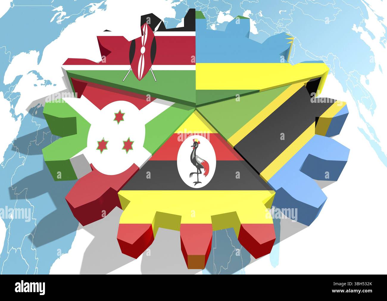 Communauté de l'Afrique de l'association des cinq membres de l'économie nationale les drapeaux sur la couronne Banque D'Images