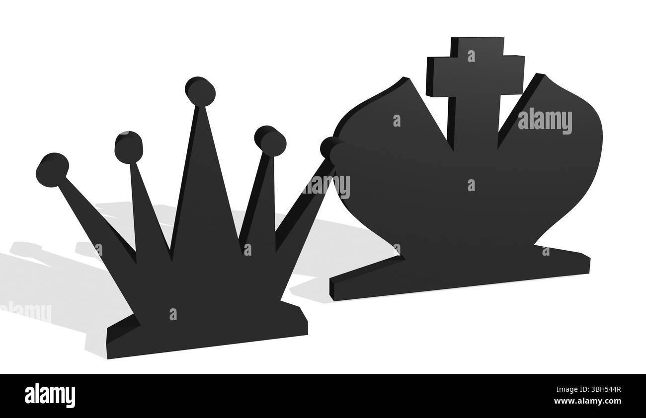 Figures d'échecs. Roi et reine. Métaphore familiale. Thème de l'amour. Rendu 3D. Banque D'Images