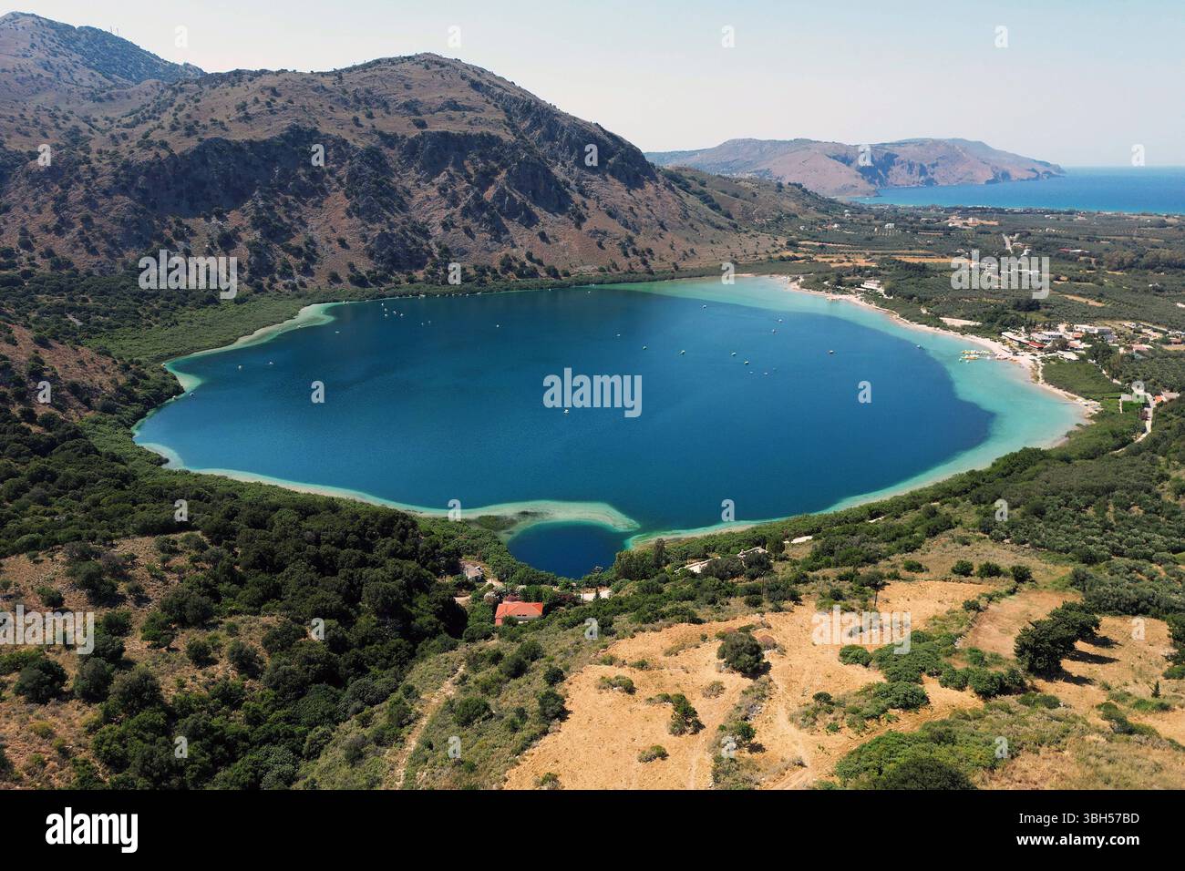 07.06.2025 , xsvx, Reise Urlaub, Griechenland Kreta emwir, v.l. Lake Kournas. Der Kournas-See griechisch ÎÎÎ¼Î½Î ÎºÎÏÖÏÎ½Î ist der einzige natürliche Süßwassersee auf Kreta. Er liegt in einem Tal umgeben von Bergen und üppigem Grün, etwa 4 km von Georgioupolis entfernt, in der Region Chania. Voir Kournas Kournas *** 07 06 2025 , xsvx, vacances de voyage, Grèce Crète emwir, v l Lac Kournas Lac Kournas grec Î ÎÎ¼Î½Î- ÎºÎÏÖÏÎ½Î est le seul lac naturel d'eau douce en Crète il est situé dans une vallée entourée de montagnes et de verdure luxuriante, à environ 4 km de Georgioupolis, dans le lac de la Canée Banque D'Images