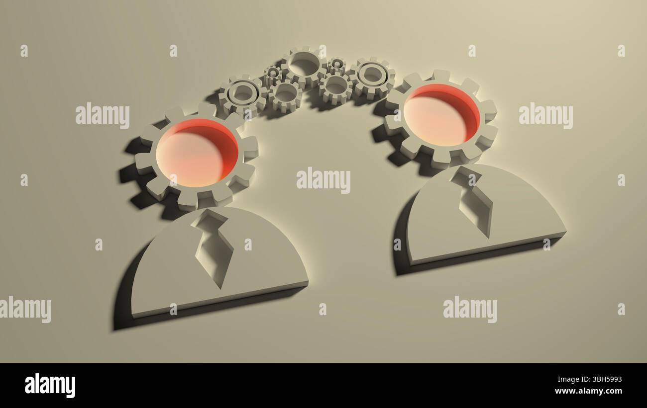 La communication humaine icônes simples modèle. Image par rapport au lien social. Contour 3D de silhouettes. Au lieu de la tête. La lumière dans le cerveau Banque D'Images