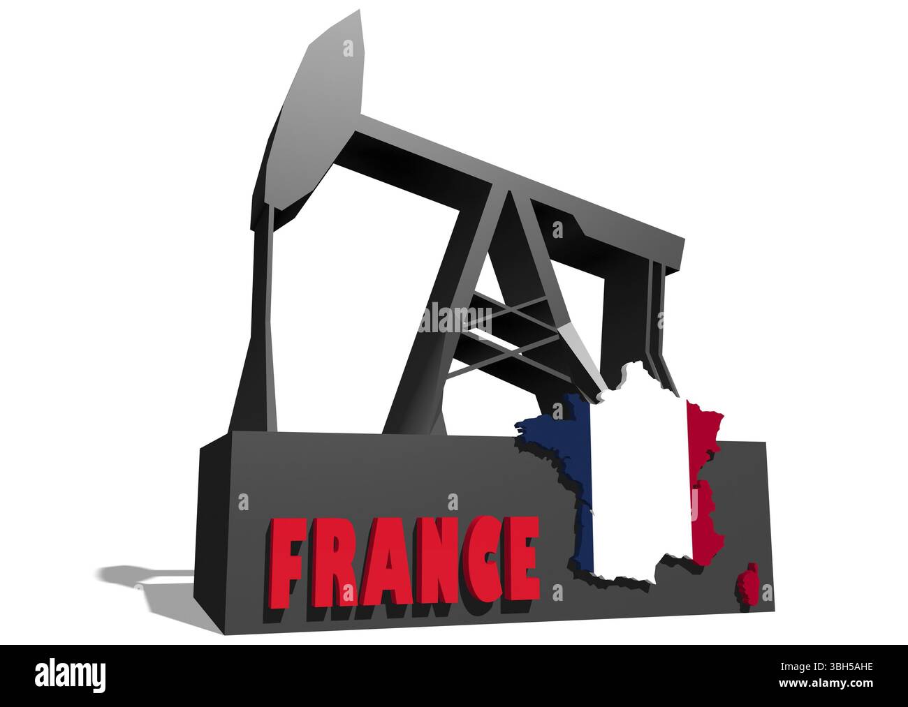 Pompe à huile et carte de France. Énergie et puissance arrière-plan relatif. Rendu 3D. Banque D'Images