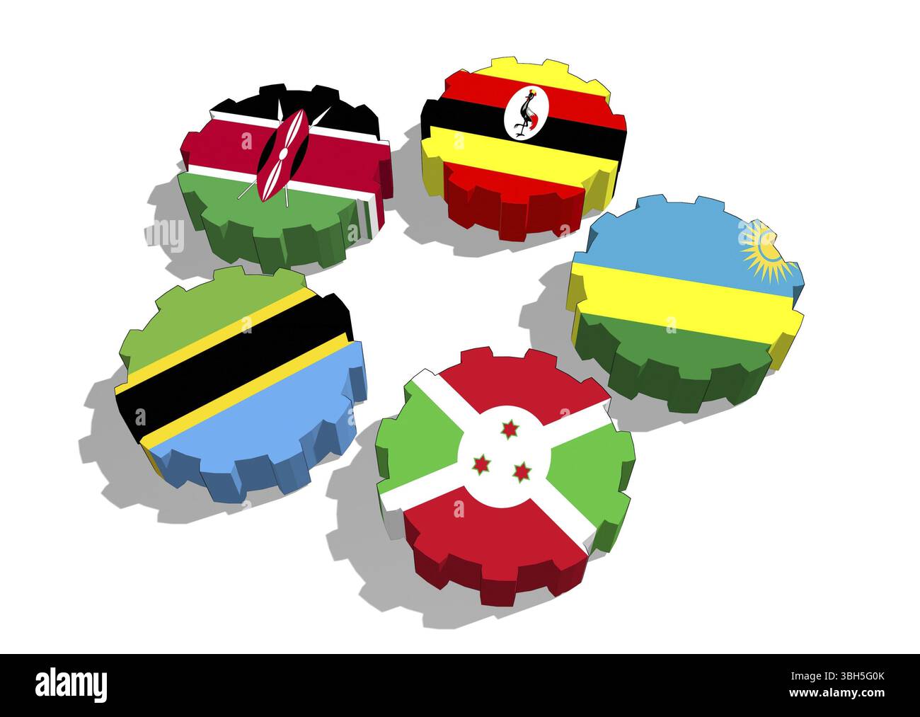 Communauté de l'Afrique de l'est, association de la CAE de cinq membres des économies nationales drapeaux sur l'équipement Banque D'Images
