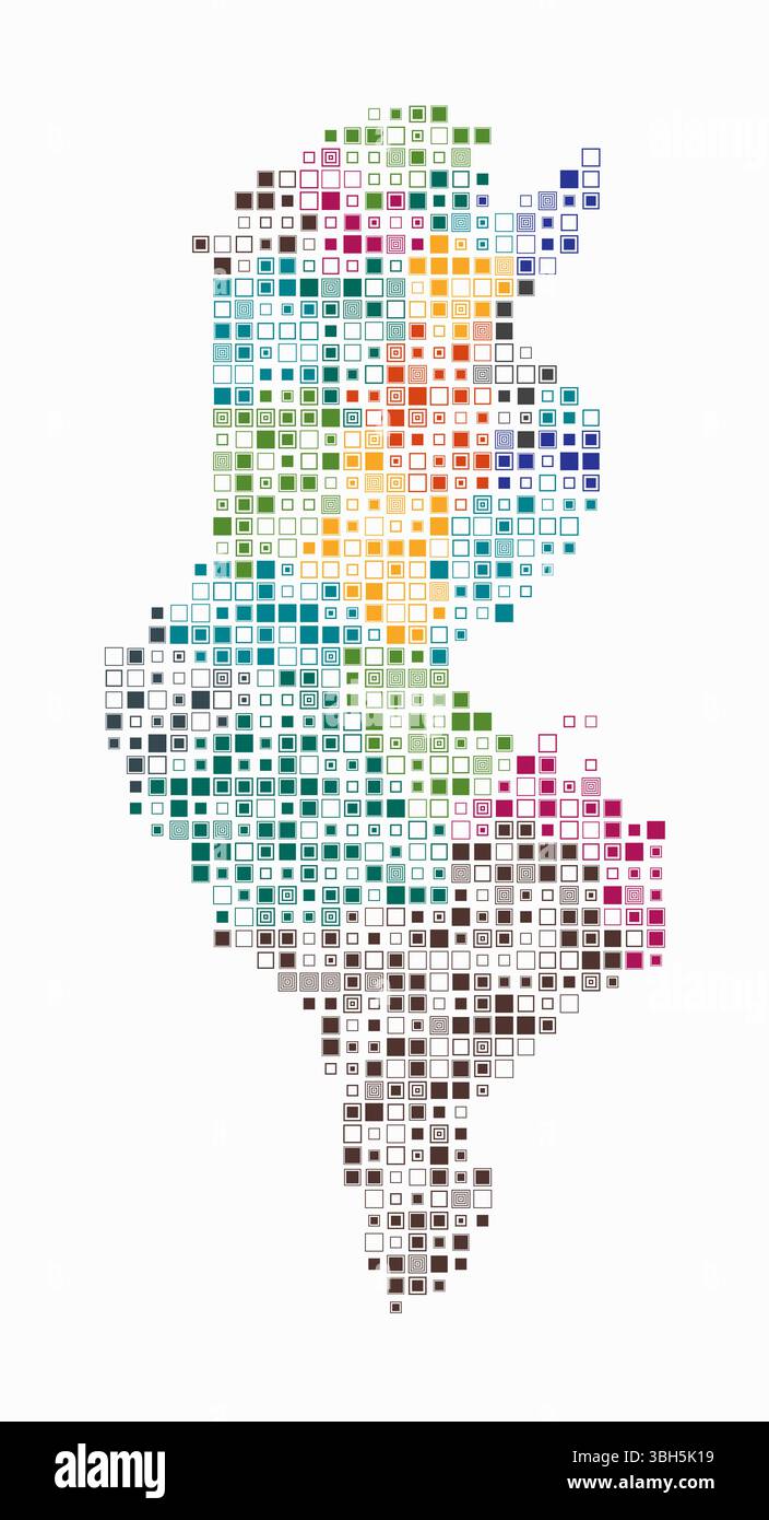 Tunisie, forme du pays construit de cellules colorées. Carte de style numérique de la Tunisie sur fond blanc. Blocs carrés de petite taille. Illustration de Vecteur