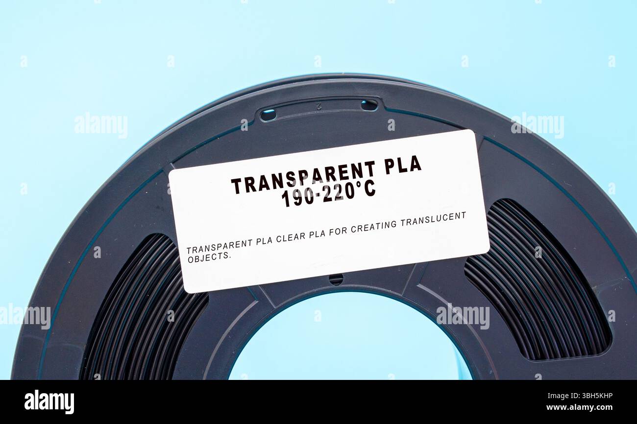 Acide polylactique transparent (PLA). PLA transparent pour créer des objets translucides. Banque D'Images