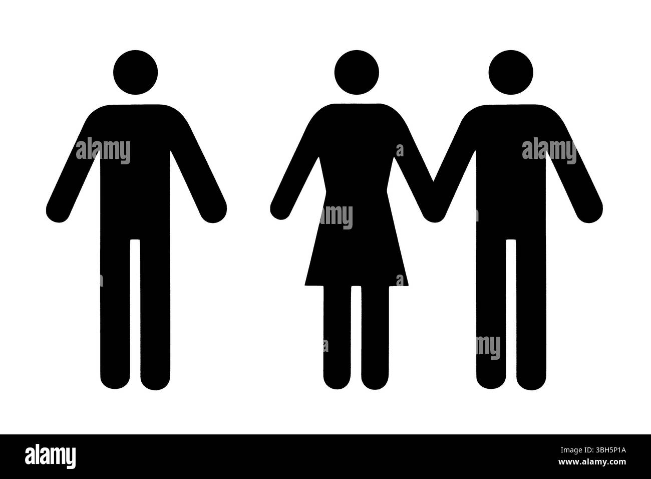 Couple et icône simple plat, pictogramme noir isolé sur blanc. Représentation conceptuelle du refus, de la trahison, du choix d'un partenaire Banque D'Images