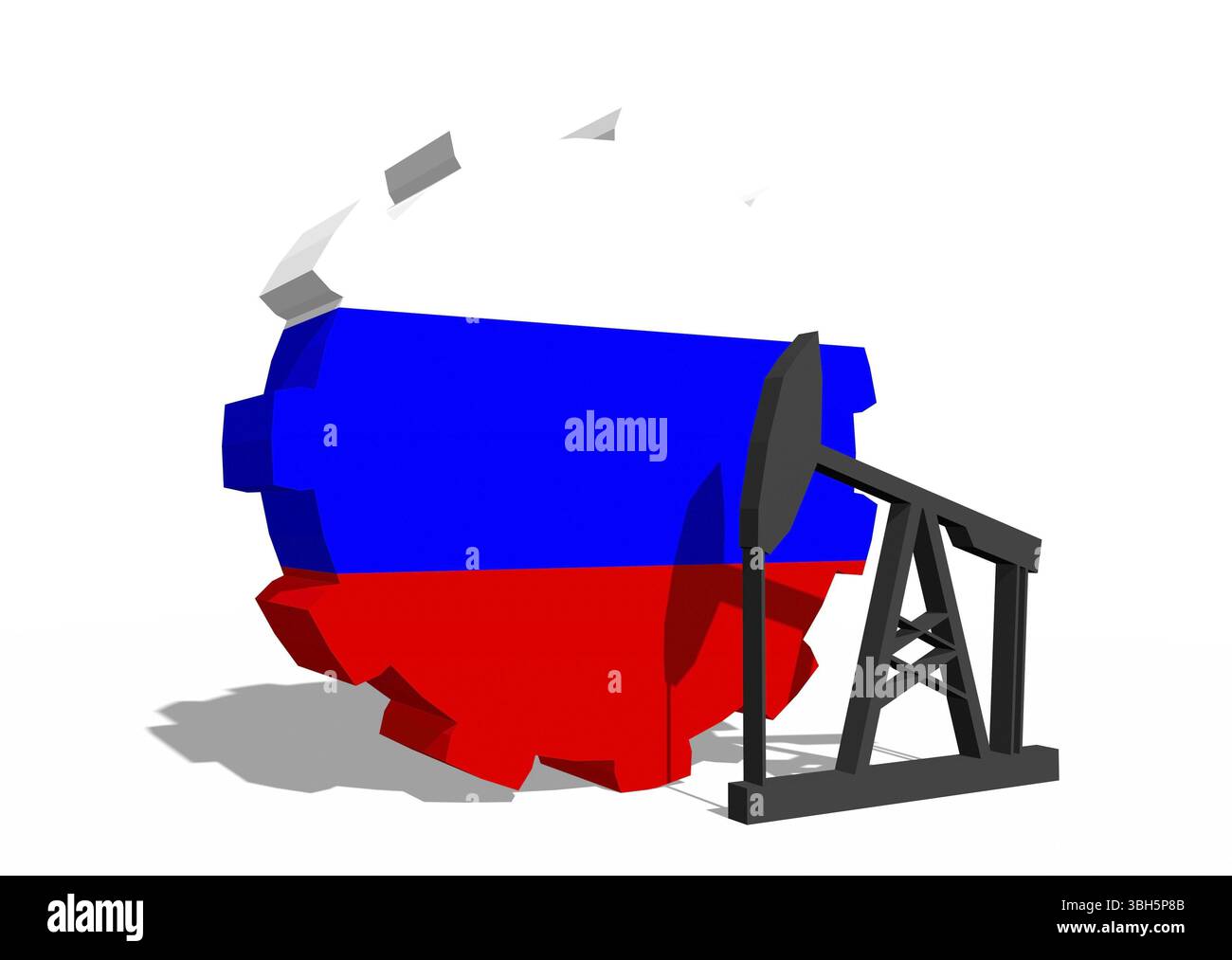 Roue COG avec pompe à huile texturée par drapeau russe. Concept d'industrie lourde et minière. Rendu 3D. Banque D'Images