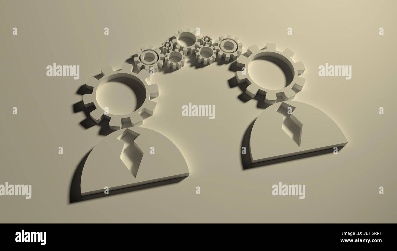 Modèle d'icônes simples de communication humaine. Image relative à la connexion sociale. Silhouettes de contour 3D. Équipement à la place de la tête Banque D'Images