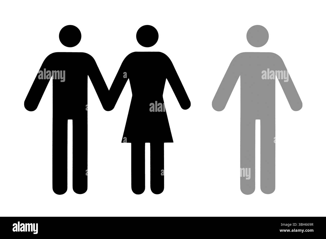 Couple et icône unique plat, isolé sur blanc. Représentation conceptuelle du refus, de la trahison, du choix d'un partenaire Banque D'Images