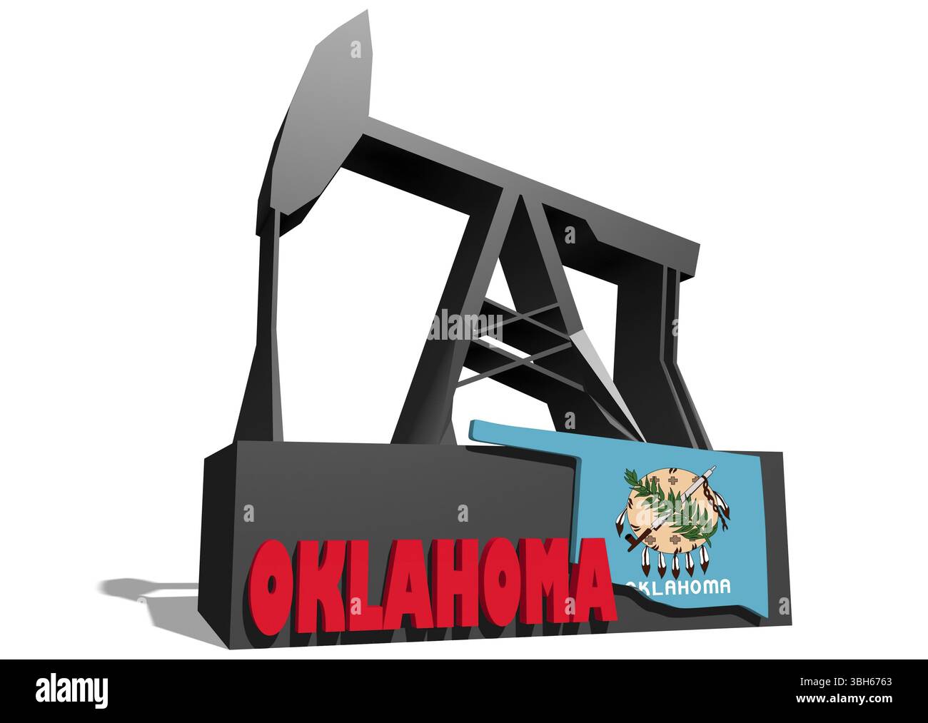 Pompe à huile et carte Oklahoma. Énergie et puissance arrière-plan relatif. Rendu 3D. Banque D'Images