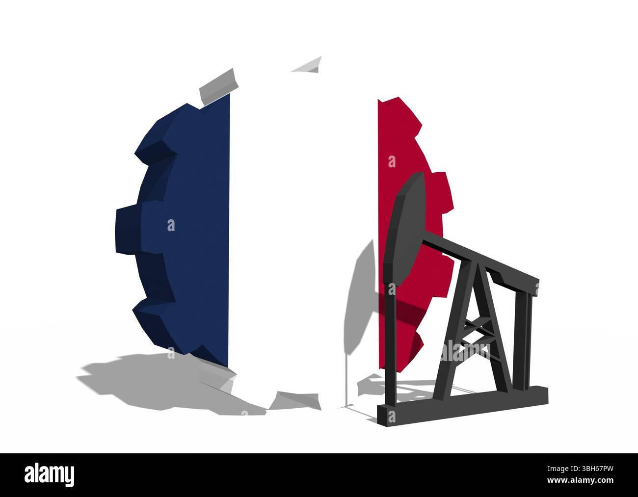 Roue COG avec pompe à huile texturée par drapeau de la France. Concept d'industrie lourde et minière. Rendu 3D. Banque D'Images