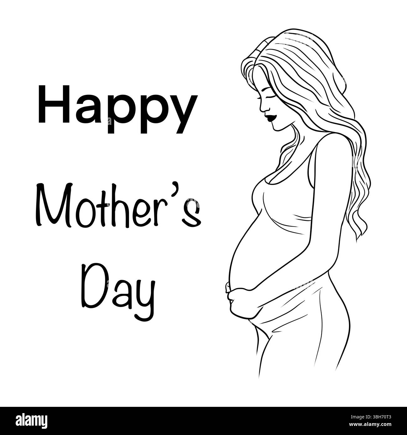 Bonne fête des mères, dessin au trait d'une femme enceinte avec texte de fête des mères heureuse, design élégant et émotionnel célébrant la maternité, parfait pour saluer Banque D'Images Bonne fête des mères, dessin au trait d'une femme enceinte avec texte de fête des mères heureuse, design élégant et émotionnel célébrant la maternité, parfait pour saluer Banque D'Images