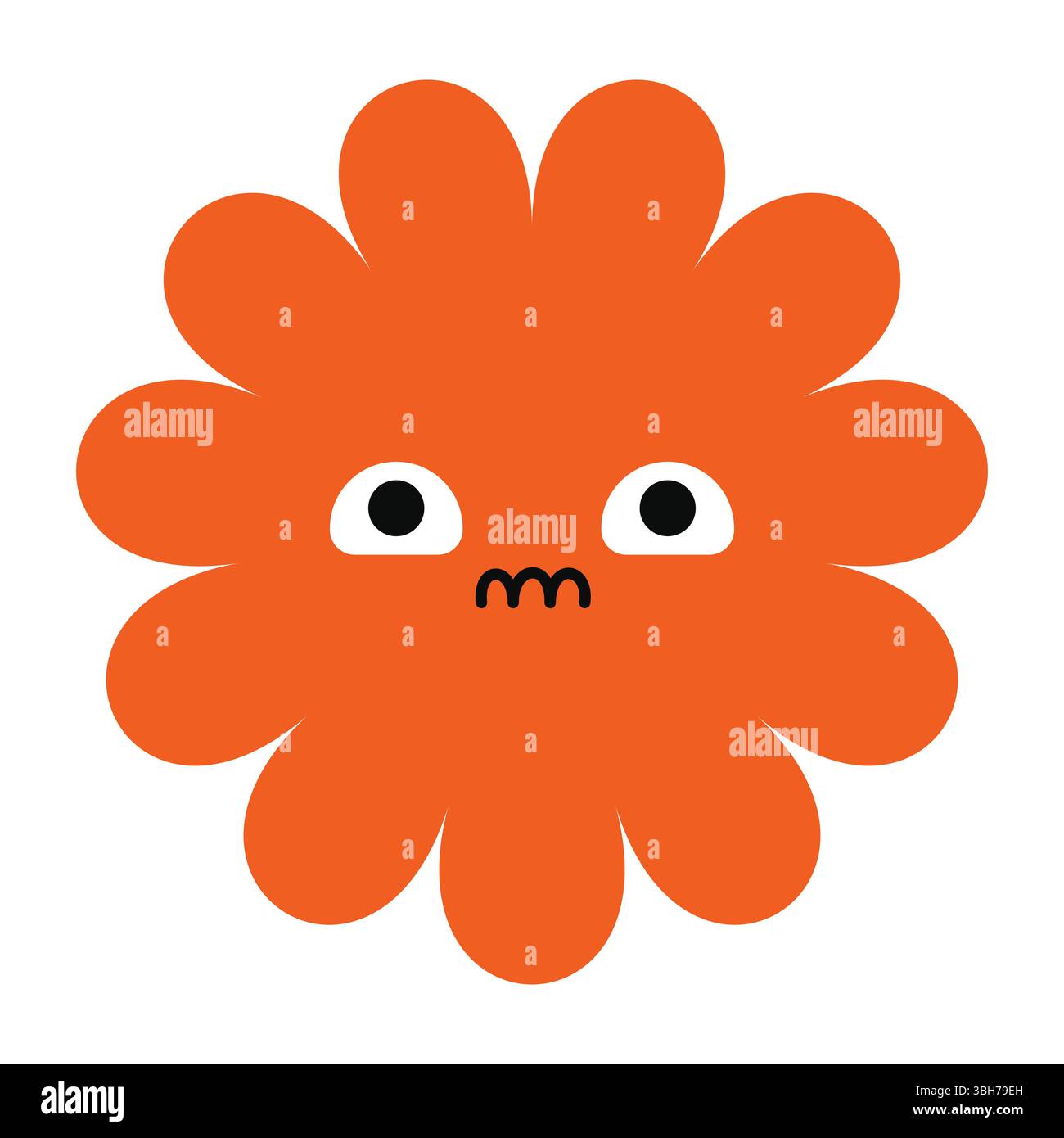 Fleur de dessin animé avec des yeux larmoyants et une expression tristement. Des couleurs vives et des formes minimes expriment une émotion profonde Illustration de Vecteur