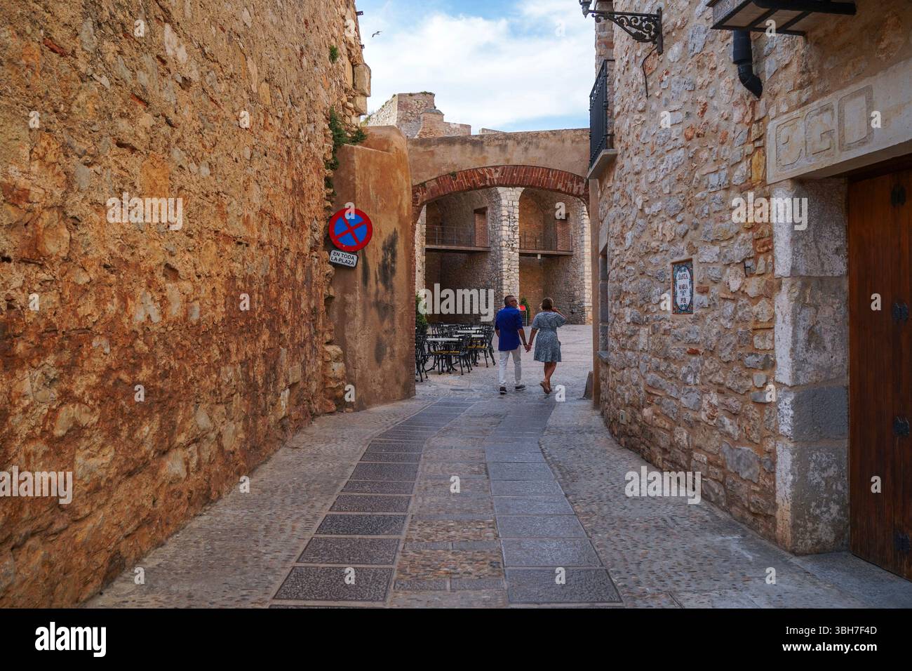 Forteresse Château murs de la vieille ville espagnole Peñíscola, Peníscola, Costa del Azahar, Province de Castellón, Communauté valencienne, Espagne Banque D'Images