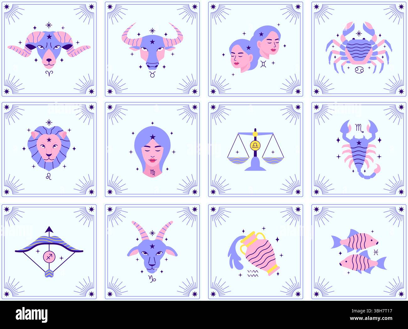 Collection de cartes de tarot avec signes du zodiaque Illustration de Vecteur