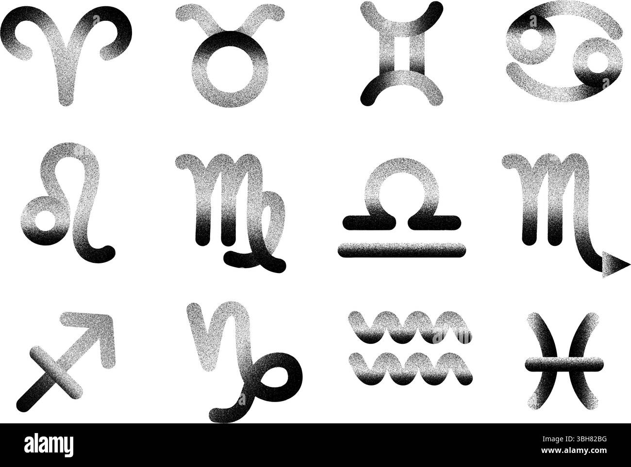Signes du zodiaque noir texturé Illustration de Vecteur