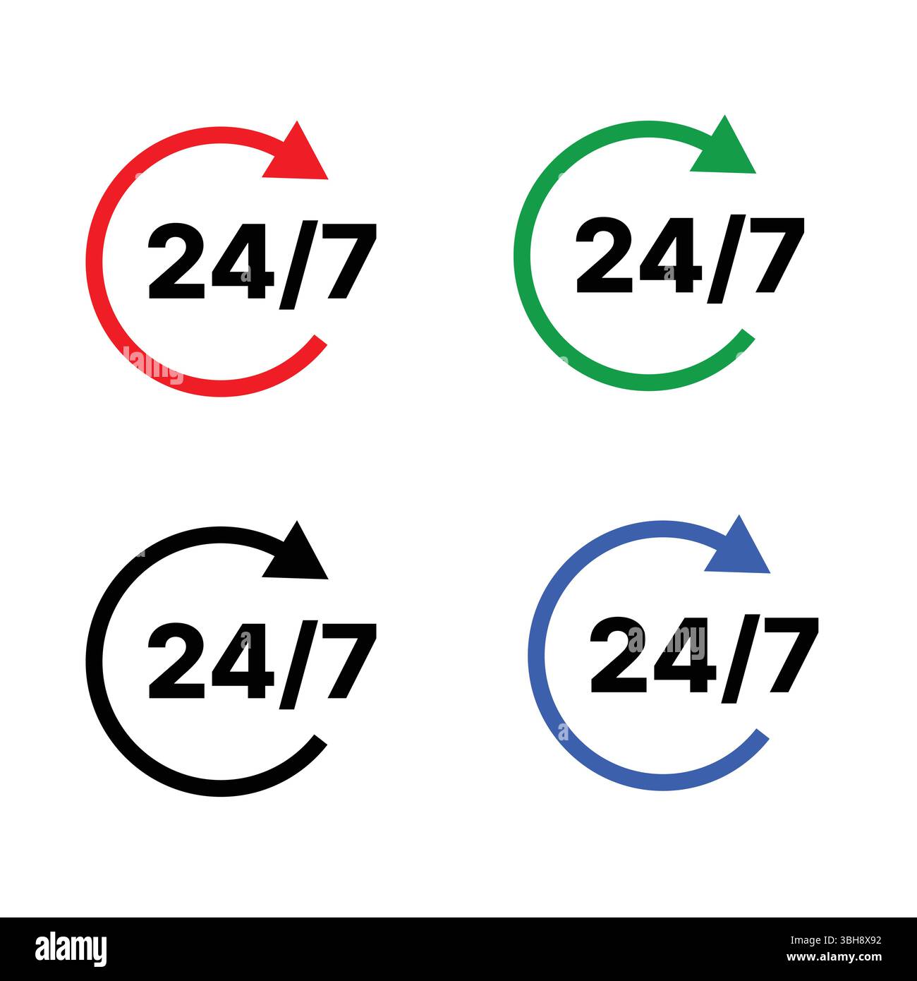 Ensemble de 24 7 conception de travail Illustration de Vecteur