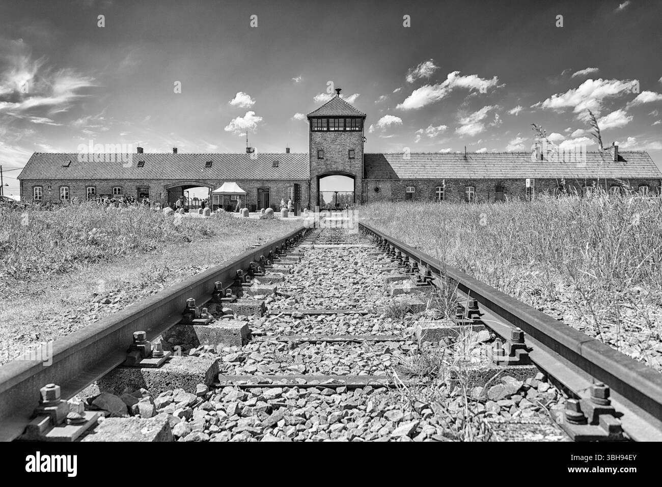 le dépôt de train à auschwitz birkenau montrant les lignes de chemin de fer menant au camp de concentration Banque D'Images