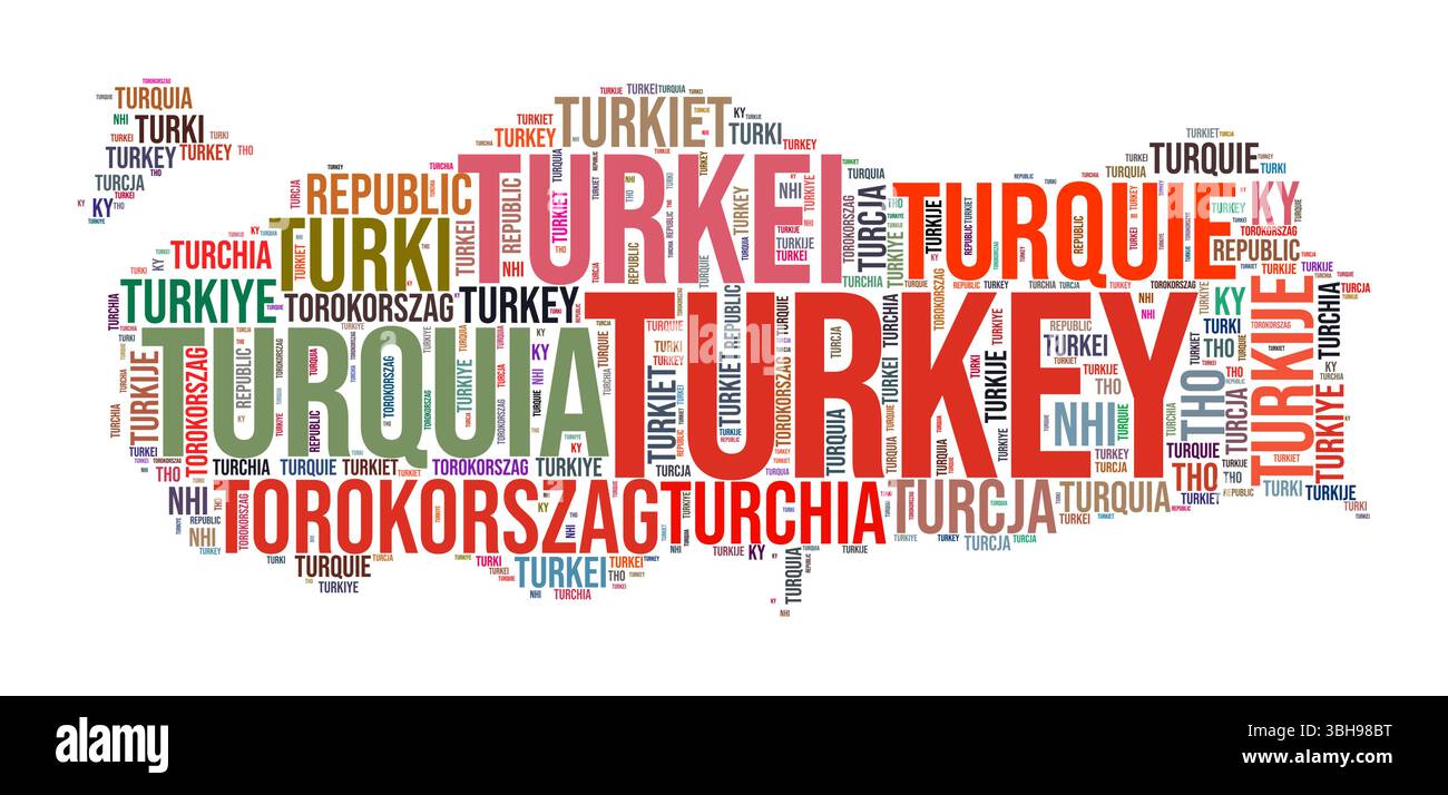 Nuage de mots en forme de pays Turquie. Illustration de pays de style typographique. Image Turquie dans le style nuage de texte. Illustration vectorielle. Illustration de Vecteur