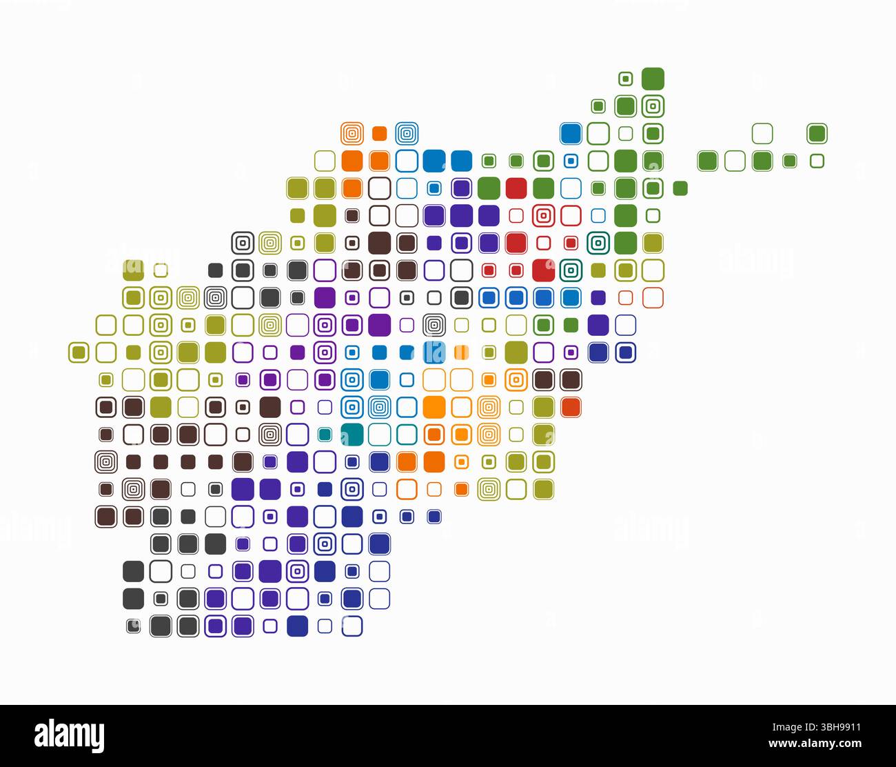 Afghanistan, forme du pays construit de cellules colorées. Carte de style numérique de l'Afghanistan sur fond blanc. Blocs carrés arrondis de grande taille. Illustration de Vecteur