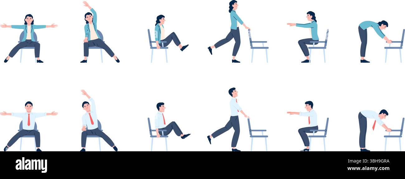 Exercices sur chaise Banque d'images vectorielles - Alamy, image size:1300x575